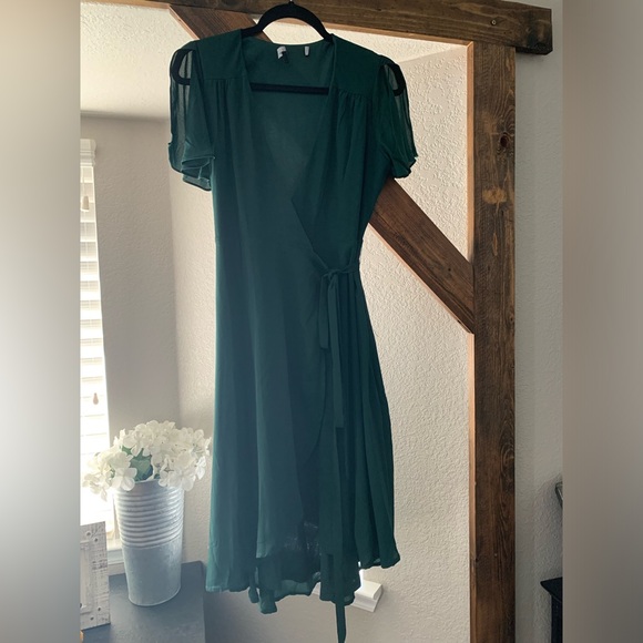 Lulus rise to the occasion green midi wrap dress - Picture 6 of 7